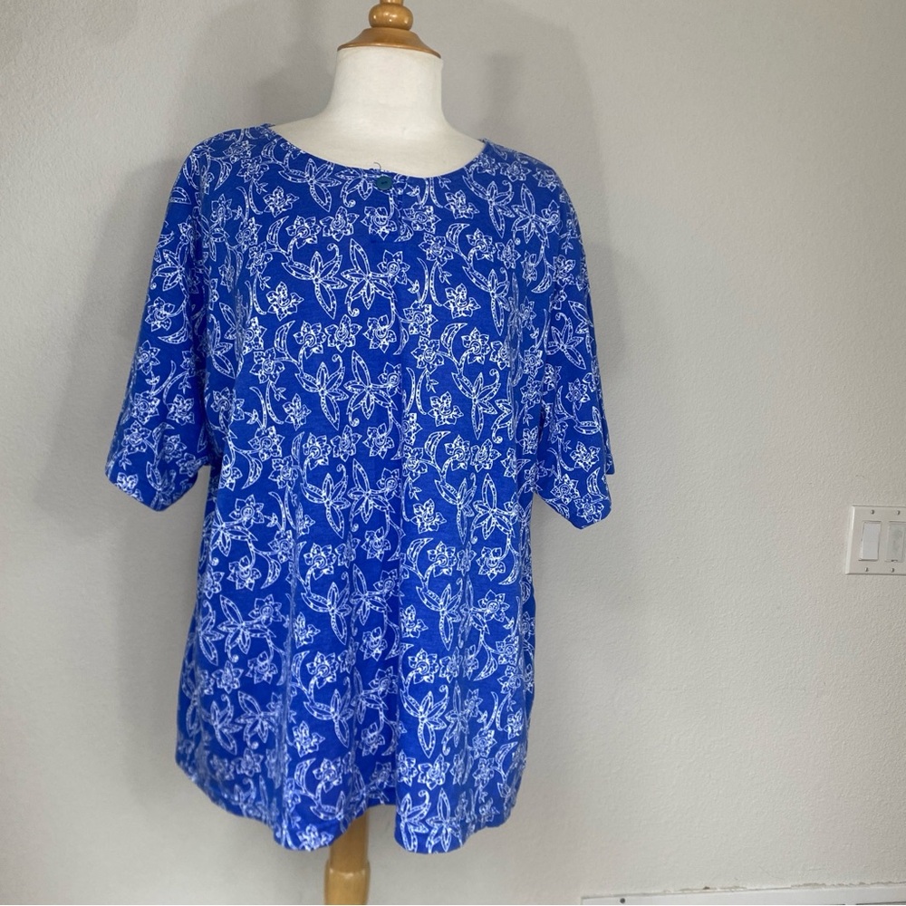 Separate Issue Women's Blue Tropical Floral Boxy T-Shirt Size 24W Casual Coastal